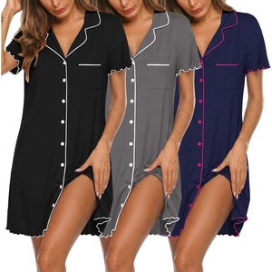 Ekouaer 3 Pack Nightgowns for Women Button Down Sleep Shirt Soft Sleepwear(Black/Dark Gray/Dark Blue)