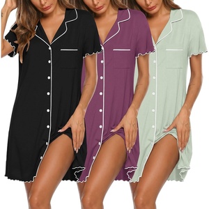Ekouaer 3 Pack Nightgowns for Women Button Down Sleep Shirt Soft Sleepwear(Black/Peach Red/Light Green)