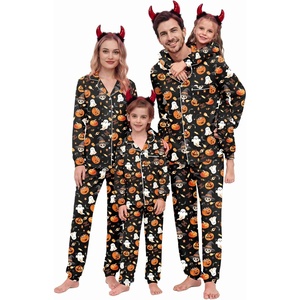 Ekouaer Christmas Family Pajamas Matching Sets Long Sleeve Button Up Pjs(Black Halloween Pumpkin)