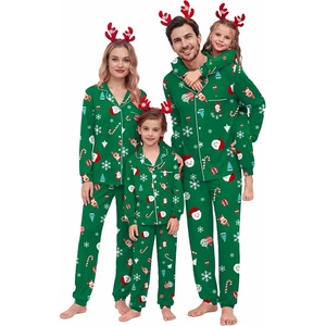 Ekouaer Christmas Family Pajamas Matching Sets Long Sleeve Button Up Pjs(Green Santa Claus)
