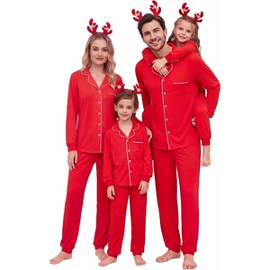 Ekouaer Christmas Family Pajamas Matching Sets Long Sleeve Button Up Pjs(Red)