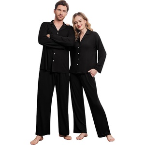 Ekouaer Couple Matching Pajamas Sets Long Sleeve Button Down Sleepwear(Black)