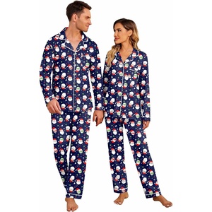 Ekouaer Matching Christmas Pajamas For Couples Festival Party Loungewear(Christmas Navy Santa Claus)