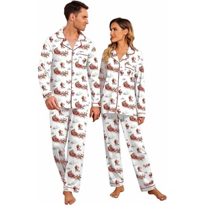 Ekouaer Matching Christmas Pajamas For Couples Festival Party Loungewear(Christmas White Santa Claus)