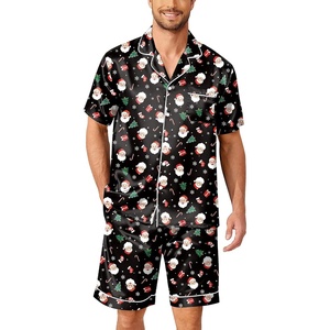 Ekouaer Mens Pajamas Set Silk Satin Pjs Short Sleeve Button Up Lounge Sets(Xmas Black)