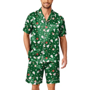 Ekouaer Mens Pajamas Set Silk Satin Pjs Short Sleeve Button Up Lounge Sets(Xmas Green)