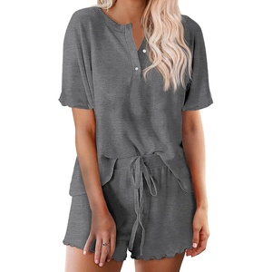 Ekouaer Pajamas Set for Women Short Sleeve Lounge Set 2 Piece Soft Cute Pjs(Grey)