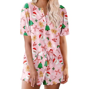 Ekouaer Pajamas Set for Women Short Sleeve Lounge Set 2 Piece Soft Cute Pjs(Pink Christmas Print)