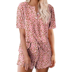 Ekouaer Pajamas Set for Women Short Sleeve Lounge Set 2 Piece Soft Cute Pjs(Pink Leopard)