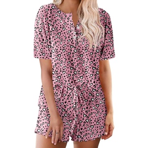 Ekouaer Pajamas Set for Women Short Sleeve Lounge Set 2 Piece Soft Cute Pjs(Pink White Leopard)