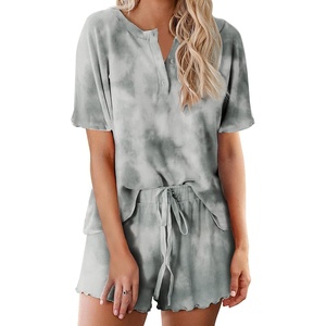 Ekouaer Pajamas Set for Women Short Sleeve Lounge Set 2 Piece Soft Cute Pjs(Tie Dye Light Grey)