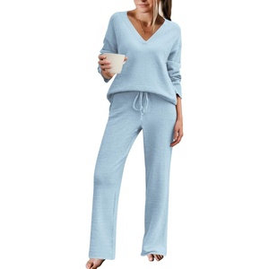 Ekouaer Pajamas for Women 2 Piece Lounge Set Fuzzy Fleece Long Sleeve Pjs(Baby Blue)