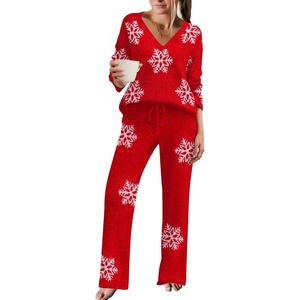 Ekouaer Pajamas for Women 2 Piece Lounge Set Fuzzy Fleece Long Sleeve Pjs(White Snowflake)