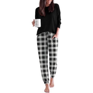 Ekouaer Pajamas for Women Set 2 Piece Long Sleeve Pjs Casual Lounge Sets(Black Plaid)