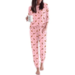 Ekouaer Pajamas for Women Set 2 Piece Long Sleeve Pjs Casual Lounge Sets(Christmas Pink Gingerbread Man)