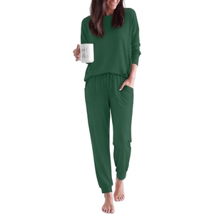 Ekouaer Pajamas for Women Set 2 Piece Long Sleeve Pjs Casual Lounge Sets(Dark Green)