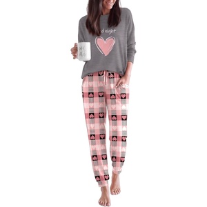 Ekouaer Pajamas for Women Set 2 Piece Long Sleeve Pjs Casual Lounge Sets(D-heart Gray)