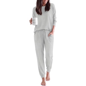 Ekouaer Pajamas for Women Set 2 Piece Long Sleeve Pjs Casual Lounge Sets(Grey Striped)