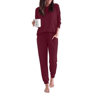 Ekouaer Pajamas for Women Set 2 Piece Long Sleeve Pjs Casual Lounge Sets(Jujube Red)