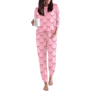 Ekouaer Pajamas for Women Set 2 Piece Long Sleeve Pjs Casual Lounge Sets(Pink Bow Knot)