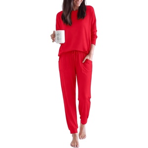 Ekouaer Pajamas for Women Set 2 Piece Long Sleeve Pjs Casual Lounge Sets(Red)