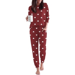 Ekouaer Pajamas for Women Set 2 Piece Long Sleeve Pjs Casual Lounge Sets(Wine Red Heart)