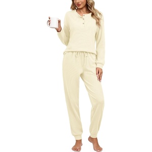 Ekouaer Womens Pajama Sets 2 Piece Soft Pjs Long Sleeve Lounge Set(Beige)