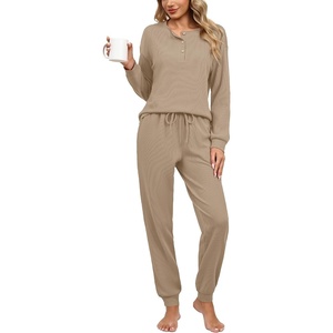 Ekouaer Womens Pajama Sets 2 Piece Soft Pjs Long Sleeve Lounge Set(Khaki)
