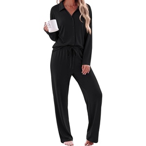 Ekouaer Womens Pajama Sets Long Sleeve Button Down Lounge Sets with Pockets(Black)