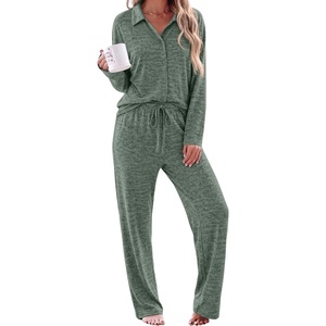 Ekouaer Womens Pajama Sets Long Sleeve Button Down Lounge Sets with Pockets(Dark Olive Green)