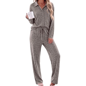 Ekouaer Womens Pajama Sets Long Sleeve Button Down Lounge Sets with Pockets(Light Beige)