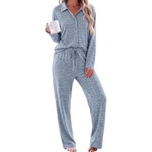 Ekouaer Womens Pajama Sets Long Sleeve Button Down Lounge Sets with Pockets(Light Blue)