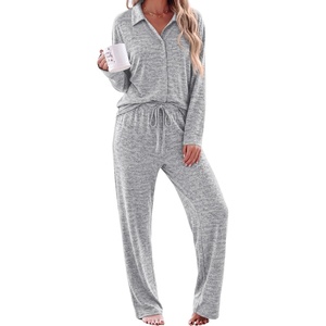 Ekouaer Womens Pajama Sets Long Sleeve Button Down Lounge Sets with Pockets(Light Heather Grey)