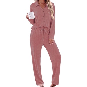 Ekouaer Womens Pajama Sets Long Sleeve Button Down Lounge Sets with Pockets(Red White Striped)
