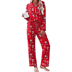 Ekouaer Womens Pajamas Set Cotton Long Sleeve Button Up 2 Piece Lounge Pjs(Christmas Red)