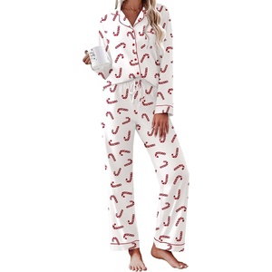 Ekouaer Womens Pajamas Set Cotton Long Sleeve Button Up 2 Piece Lounge Pjs(Christmas White)
