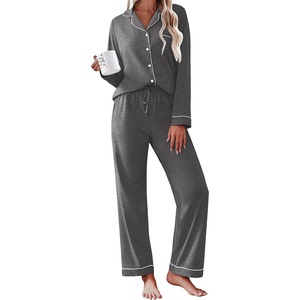 Ekouaer Womens Pajamas Set Cotton Long Sleeve Button Up 2 Piece Lounge Pjs(Dark Grey)
