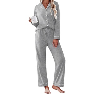 Ekouaer Womens Pajamas Set Cotton Long Sleeve Button Up 2 Piece Lounge Pjs(Light Grey)