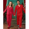 Ekouaer Matching Christmas Pajamas for Couples Long Sleeve Button Up PJ Set(Red)