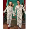 Ekouaer Matching Christmas Pajamas for Couples Long Sleeve Button Up PJ Set(White Tree)