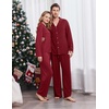 Ekouaer Matching Christmas Pajamas for Couples Long Sleeve Button Up PJ Set(Wine Red)