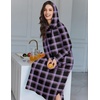 Ekouaer Nightgowns for Women Cotton Nightgown Long Sleeve Hooded Night Gown(Purple Plaid)