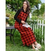 Ekouaer Nightgowns for Women Cotton Nightgown Long Sleeve Hooded Night Gown(Red Plaid)