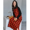 Ekouaer Nightgowns for Women Cotton Nightgown Long Sleeve Hooded Night Gown(Red Plaid)