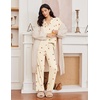 Ekouaer Womens Pajama Sets 2 Piece Long Sleeve Sleepwear Soft Button Up Pjs(Beige Cherry)