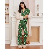 Ekouaer Womens Pajama Sets 2 Piece Long Sleeve Sleepwear Soft Button Up Pjs(Green Stockings)