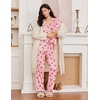 Ekouaer Womens Pajama Sets 2 Piece Long Sleeve Sleepwear Soft Button Up Pjs(Pink Gingerbread)