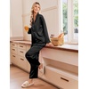 Ekouaer Women’s Satin Silk Pajamas Long Sleeve Button Up Pjs Lounge Sets(Black)