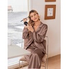 Ekouaer Women’s Satin Silk Pajamas Long Sleeve Button Up Pjs Lounge Sets(Brown)