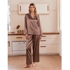 Ekouaer Women’s Satin Silk Pajamas Long Sleeve Button Up Pjs Lounge Sets(Brown)